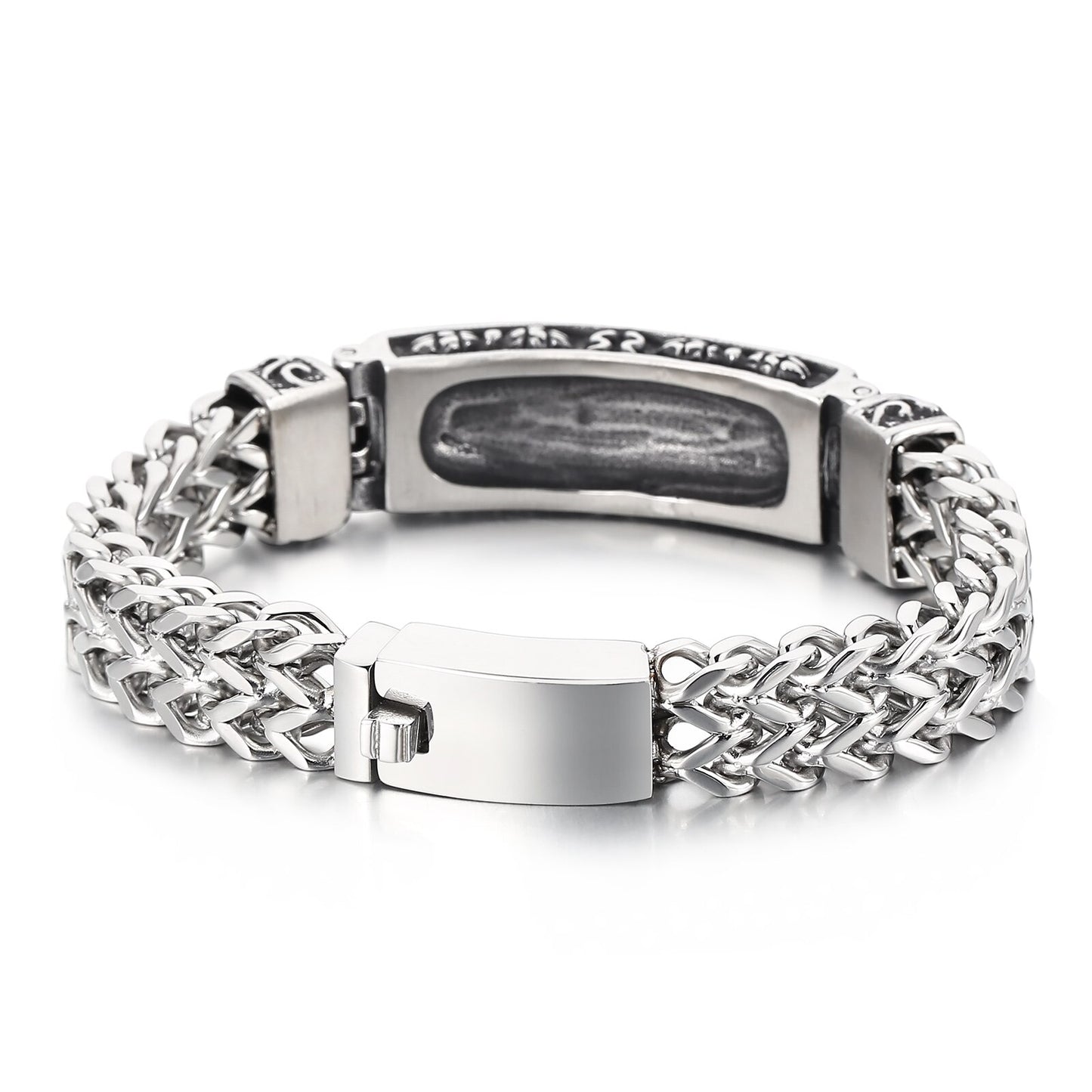 Vintage Viking Pattern Charm Bracelet for Men Stainless Steel Mesh Chain Matte Black Cool Bangle Jewelry