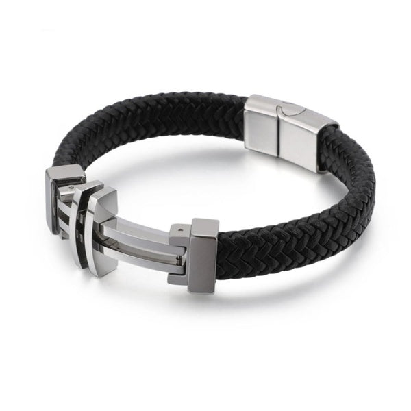 Vintage Cross Black Leather Bracelet Stainless Steel Punk Men Bracelets Jewelry Accessories