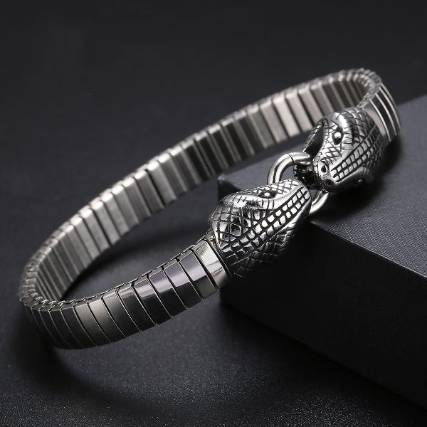 Viking Snake Charms Men's Bracelet High Polished Link Chain Stainless Steel Wrist Bangle Punk Jewelry