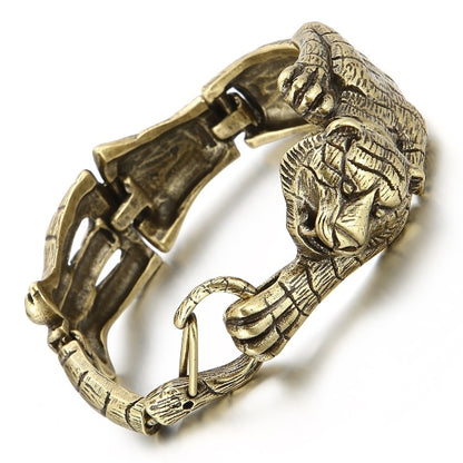 Vintage Gold Blacken Tiger Heavy Wide Bracelet for Men Stainless Steel Retro Casual Animal Punk Jewelry