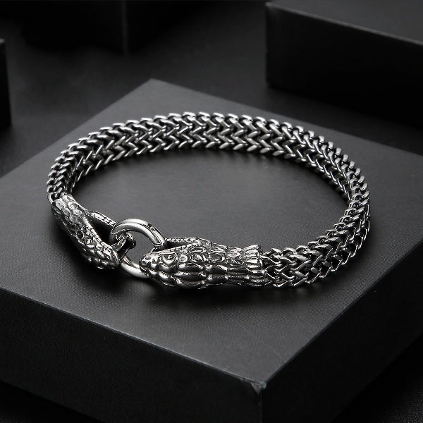 Vintage Animal Snake Head Charm Men Bracelets Matte Mess Link Chain Punk Rock Stainless Steel Jewelry