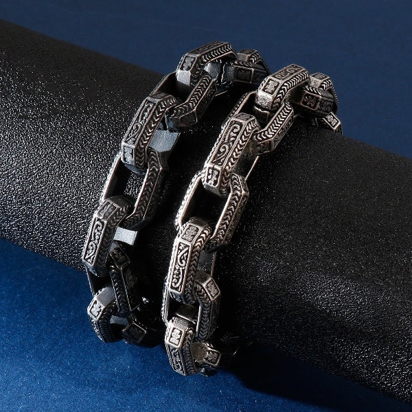 Vintage Square Bead Bracelet Men Black Stainless Steel Viking Punk Charms Heavy Bracelets Fashion Jewelry