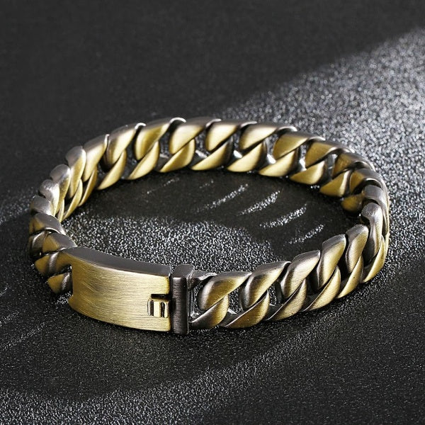 Vintage Old Metal Gold Cuban Link Chain Bracelet Men's Punk Wrist Band Stainless Steel Gothic Viking Male Accessories